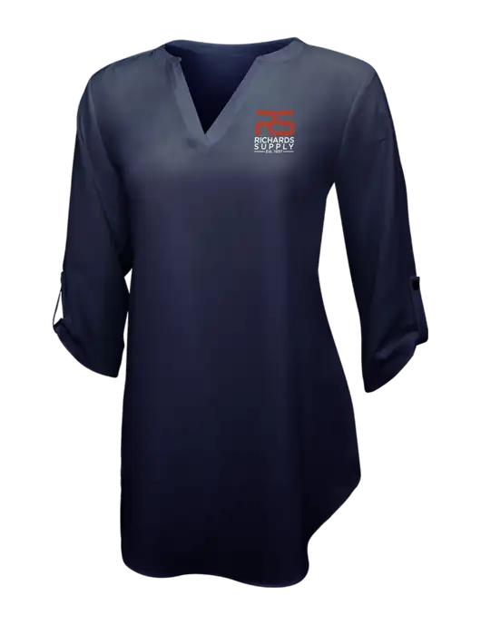 Navy Womens 3/4 Sleeve Tunic Blouse w/Richards Supply Logo