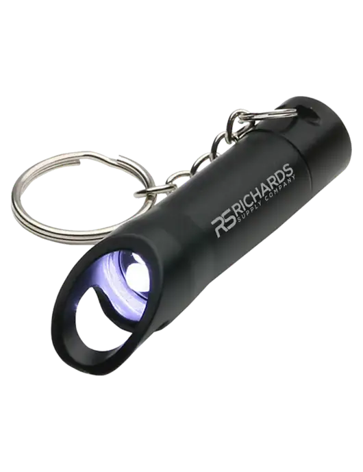 Black Pocket LED Flashlight with Bottle Opener & Keychain w/Richards Supply Logo