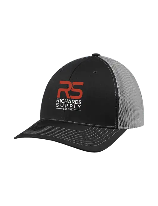 Richardson Adjustable Snapback Original 112 Trucker Cap Black w/Charcoal Mesh w/Richards Supply Logo