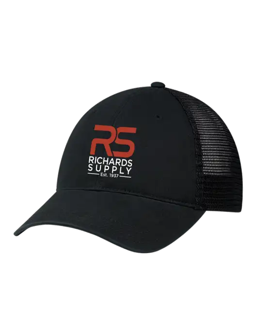 Richardson 111 Garment Washed Trucker Cap Black w/Black Mesh w/Richards Supply Logo