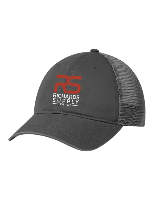Richardson 111 Garment Washed Trucker Cap Charcoal w/Charcoal Mesh w/Richards Supply Logo