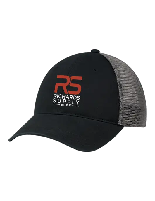 Richardson 111 Garment Washed Trucker Cap Black w/Charcoal Mesh w/Richards Supply Logo