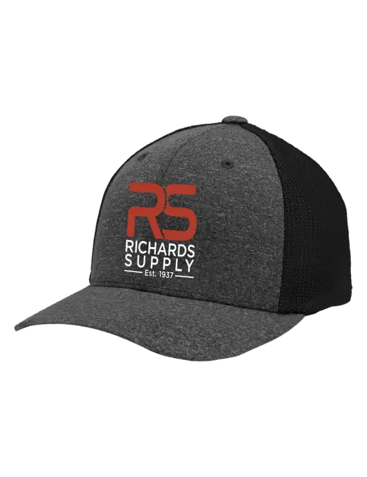 Flexfit Black/Dark Charcoal Heather Melange Mesh Back Trucker Cap w/Richards Supply Logo