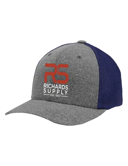 Flexfit Navy/Medium Grey Heather Melange Mesh Back Trucker Cap w/Richards Supply Logo