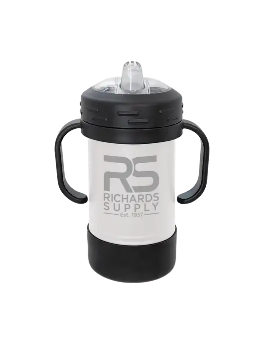 Polar Camel 10 oz Powder Coated White Sippy Cup w/Richards Supply Logo