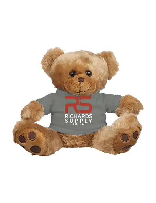 8 1/2 Cuddly Brown Bear With Heather Grey T-Shirt w/Richards Supply Logo