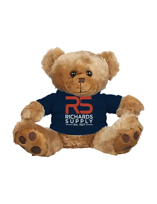 8 1/2 Cuddly Brown Bear With Navy T-Shirt w/Richards Supply Logo