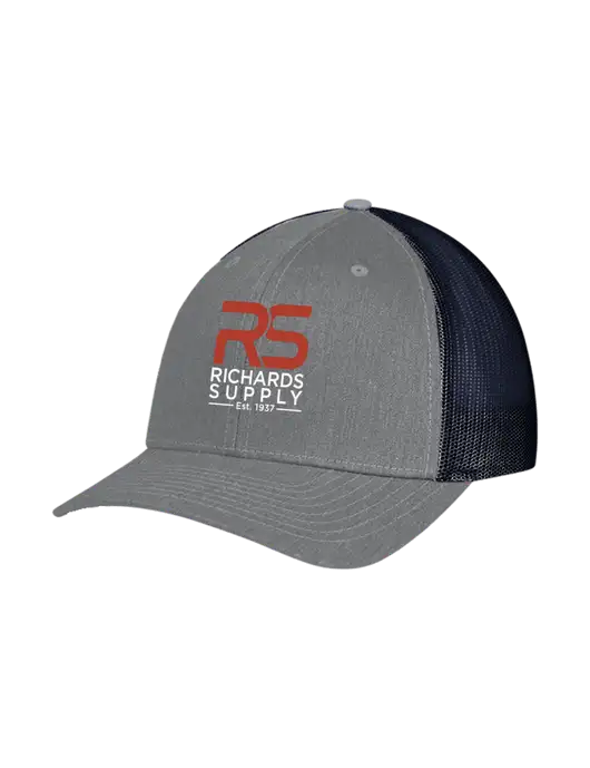 Richardson Adjustable Snapback Original 112 Trucker Cap Heather Grey w/Navy Mesh w/Richards Supply Logo