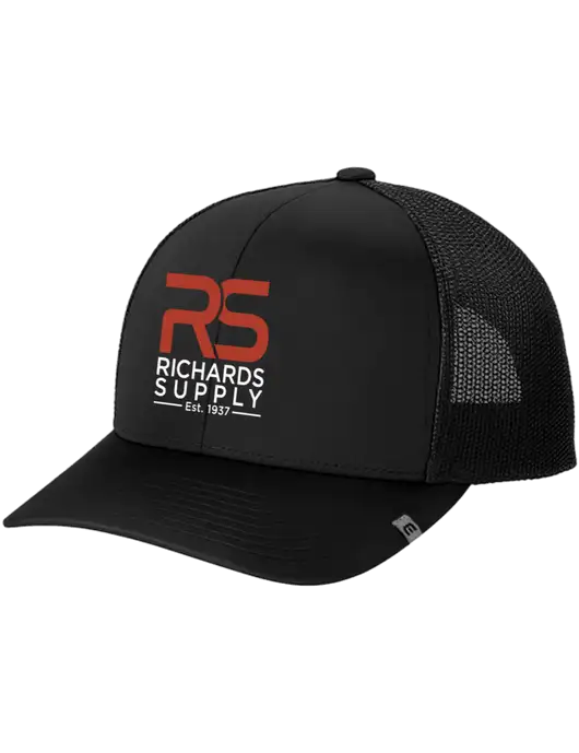 TravisMathew Black Cruz Trucker Cap w/Richards Supply Logo