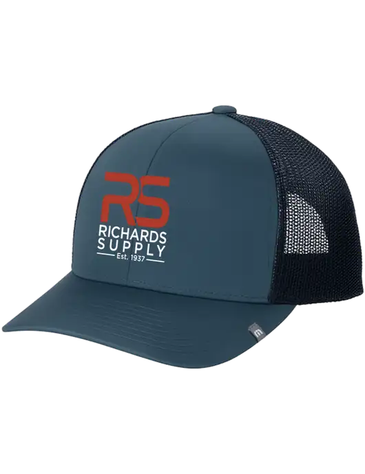 TravisMathew Dark Slate Blue Cruz Trucker Cap w/Richards Supply Logo