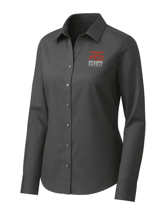 Brooks Brothers Womens Dark Grey Wrinkle-Free Stretch Pinpoint Shirt w/Richards Supply Logo