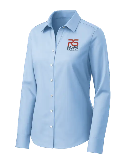 Brooks Brothers Womens Light Blue Wrinkle-Free Stretch Pinpoint Shirt w/Richards Supply Logo