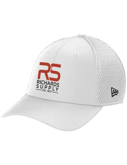 New Era 39THIRTY Performance Stretch White Mesh Cap w/Richards Supply Logo