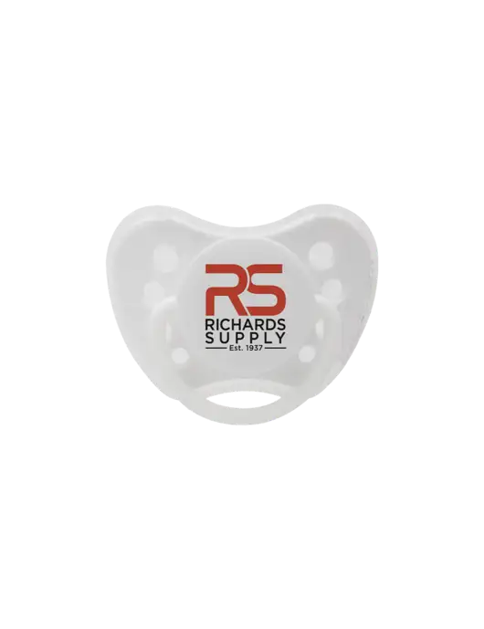 Silicone White Pacifier with Clear Cover w/Richards Supply Logo