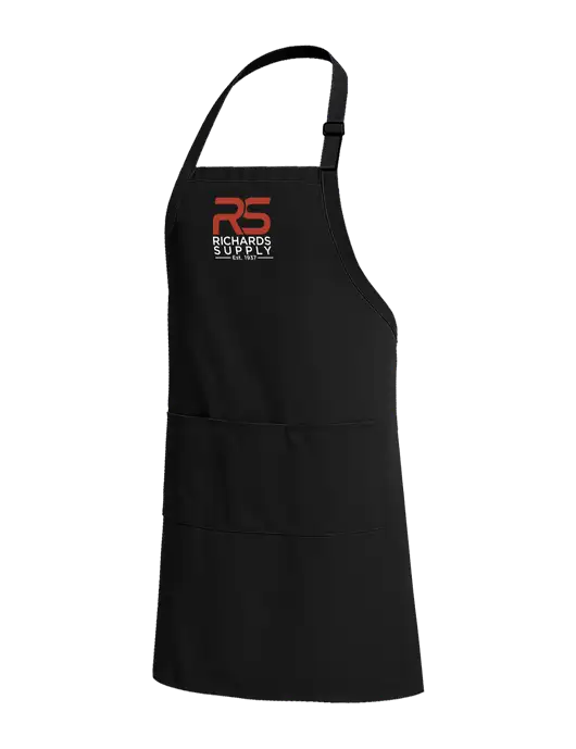 Easy Care Extra Long Bib Black Apron with Stain Release w/Richards Supply Logo