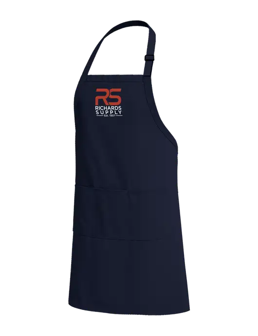 Easy Care Extra Long Bib Navy Apron with Stain Release w/Richards Supply Logo