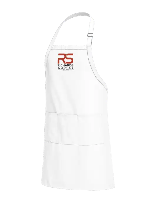 Easy Care Extra Long Bib White Apron with Stain Release w/Richards Supply Logo