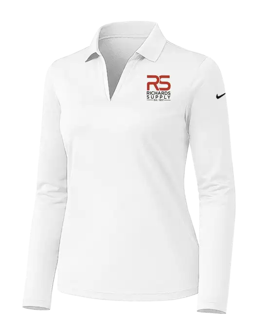Nike Womens White Dri-FIT Micro Pique 2.0 Long Sleeve Polo w/Richards Supply Logo
