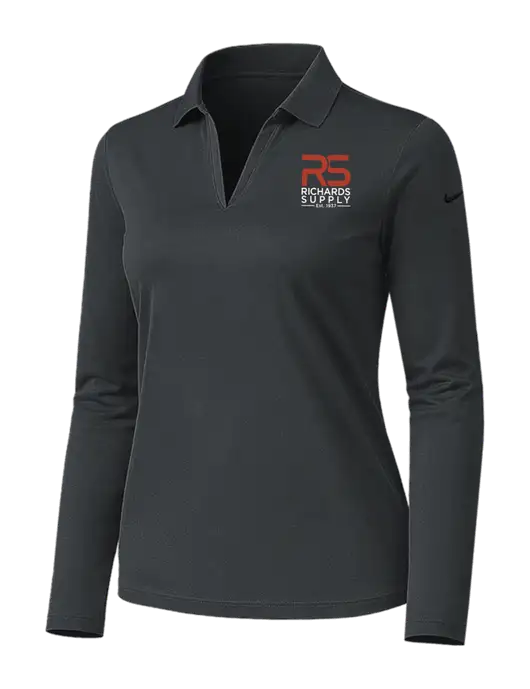 Nike Womens Dark Grey Dri-FIT Micro Pique 2.0 Long Sleeve Polo w/Richards Supply Logo