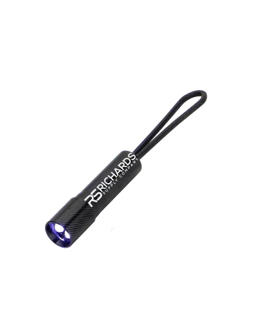 Mini Black LED Flashlight with Silicone Loop w/Richards Supply Logo