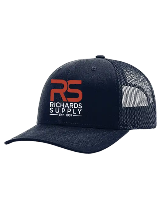 Richardson 112+ R-Flex Dark Navy Trucker Cap w/Dark Navy Mesh w/Richards Supply Logo