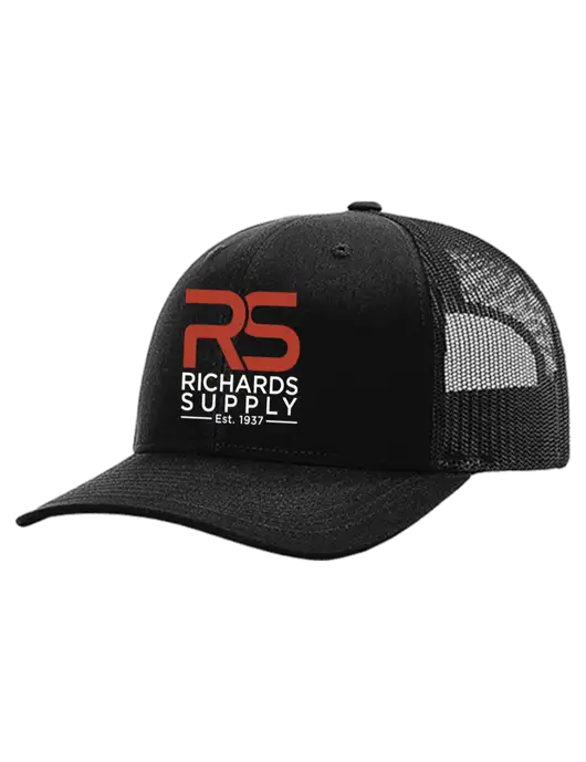 Richardson 112+ R-Flex Black Trucker Cap w/Black Mesh w/Richards Supply Logo