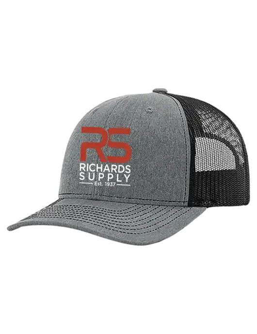 Richardson 112+ R-Flex Medium Grey Heather Trucker Cap w/Black Mesh w/Richards Supply Logo
