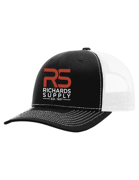 Richardson 112+ R-Flex Black Trucker Cap w/White Mesh w/Richards Supply Logo