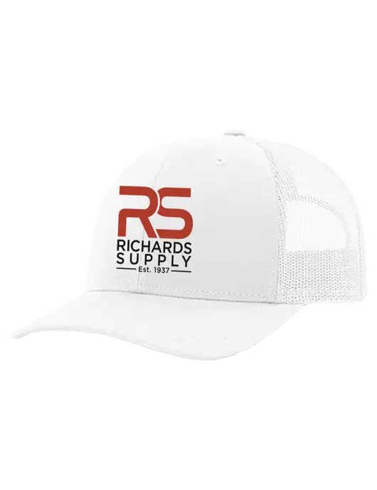 Richardson 112+ R-Flex White Trucker Cap w/White Mesh w/Richards Supply Logo