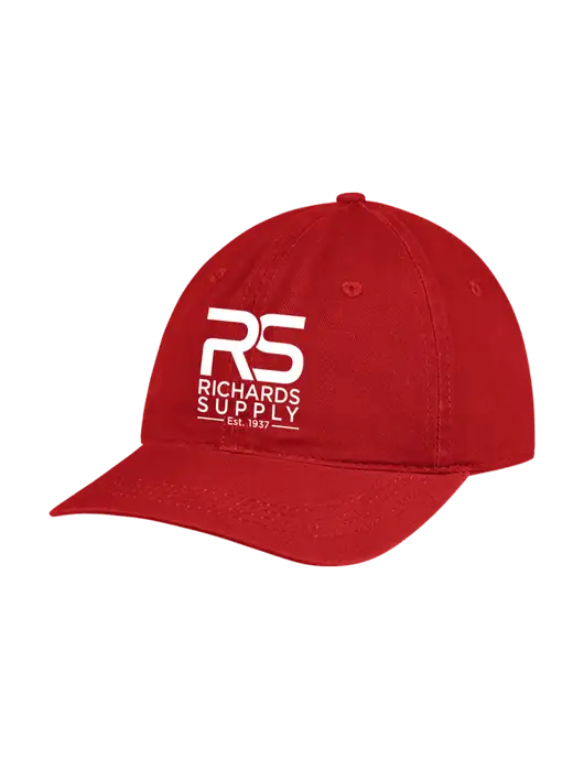 Garment Washed Unstructured Twill Red Cap w/Richards Supply Logo