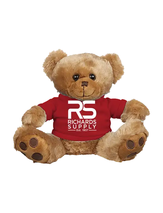 8 1/2 Cuddly Brown Bear With Red T-Shirt w/Richards Supply Logo