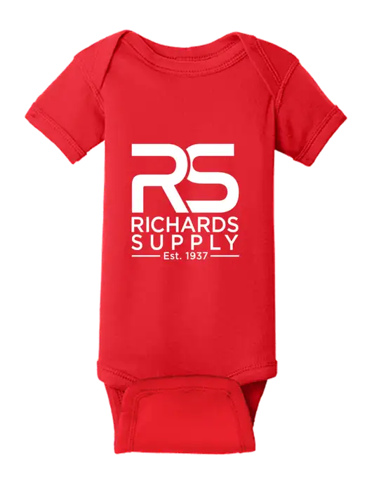 Rabbit Skins Red Infant Short Sleeve Baby Rib Bodysuit w/Richards Supply Logo