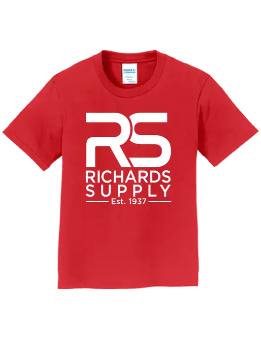 Youth Ring Spun Bright Red 4.5 oz T-Shirt w/Richards Supply Logo