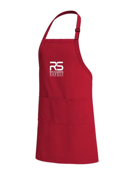Easy Care Extra Long Bib Red Apron with Stain Release w/Richards Supply Logo