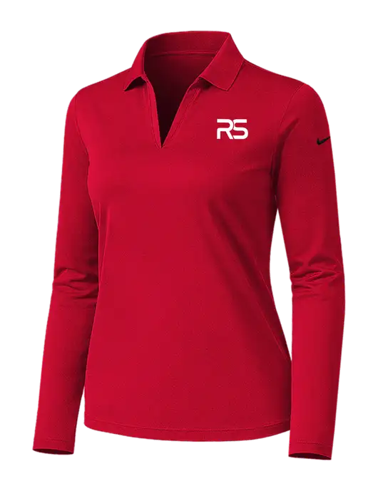 Nike Womens Red Dri-FIT Micro Pique 2.0 Long Sleeve Polo w/Icon Logo