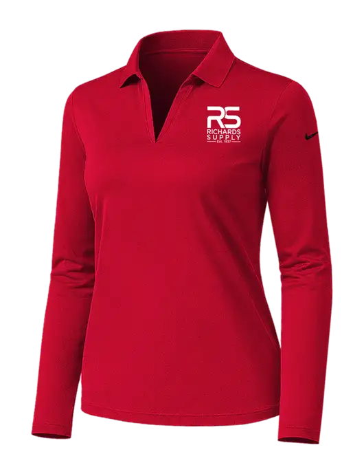 Nike Womens Red Dri-FIT Micro Pique 2.0 Long Sleeve Polo w/Richards Supply Logo