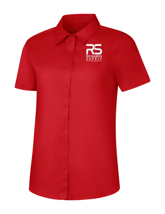 Womens Red Short Sleeve Superpro React Twill Shirt w/Richards Supply Logo