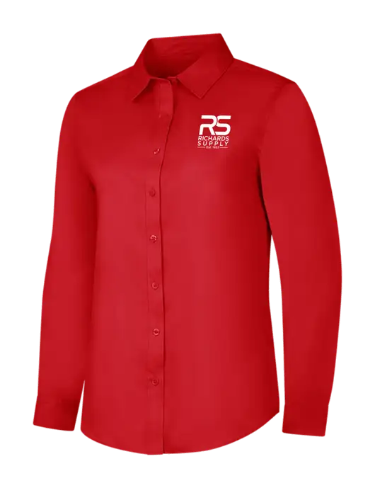 Red Womens Long Sleeve Superpro React Twill Shirt w/Richards Supply Logo