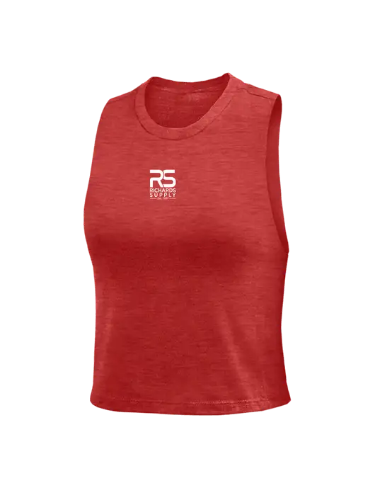 BELLA+CANVAS Womens Heather Red Racerback Crop Tank  w/Richards Supply Logo