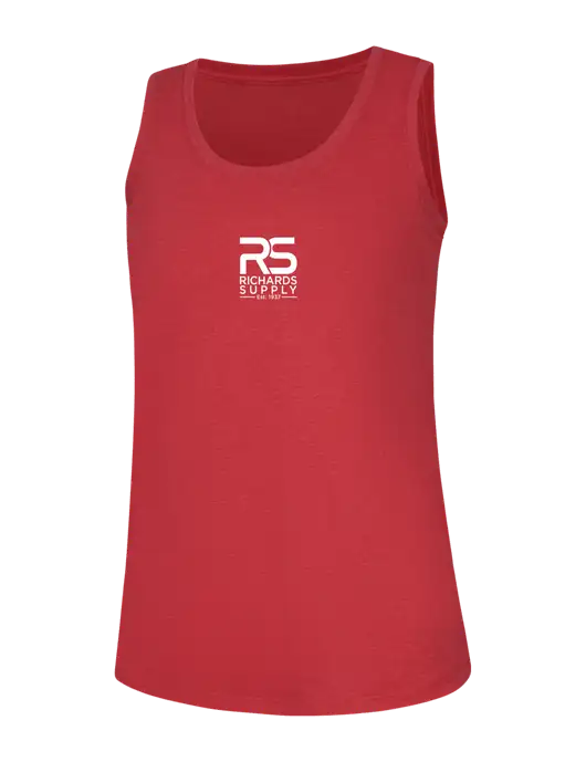 Womens Red Frost Perfect Tri Racerback Tank w/Richards Supply Logo