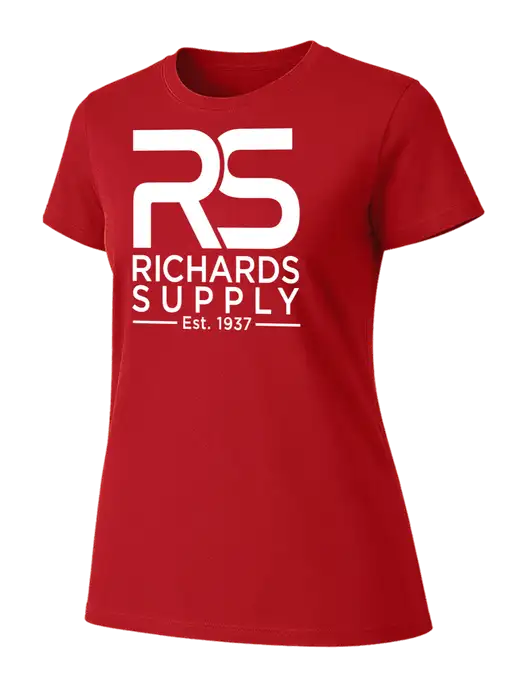 Womens Ring Spun Bright Red 4.5 oz T-Shirt w/Richards Supply Logo
